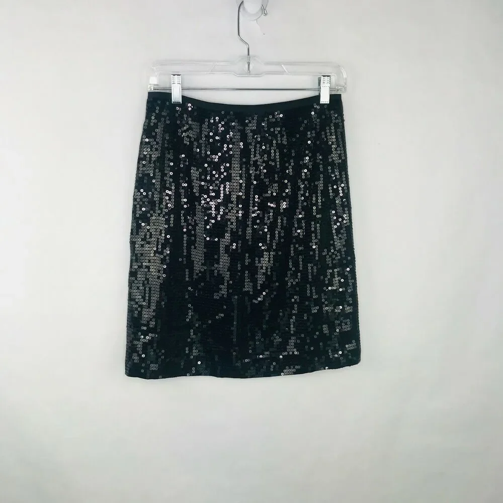 Ann Taylor Skirt Women Size 0 Black A-line Sequin Party Elegant Shiny Dazzling